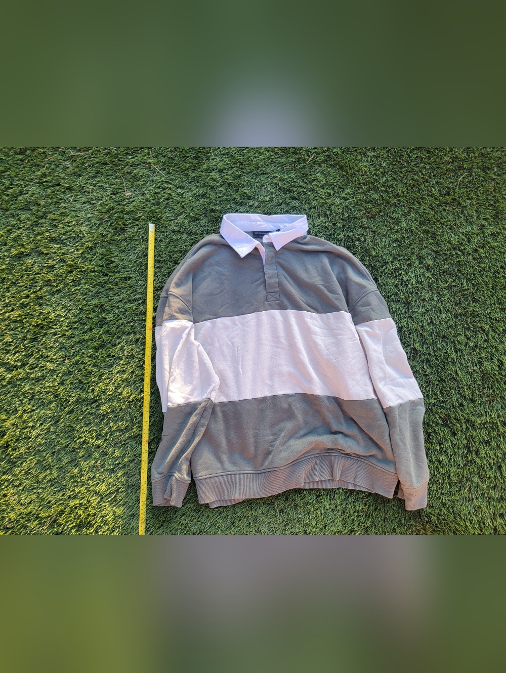 No Boundaries Men’s Olive Green and White Rugby Polo